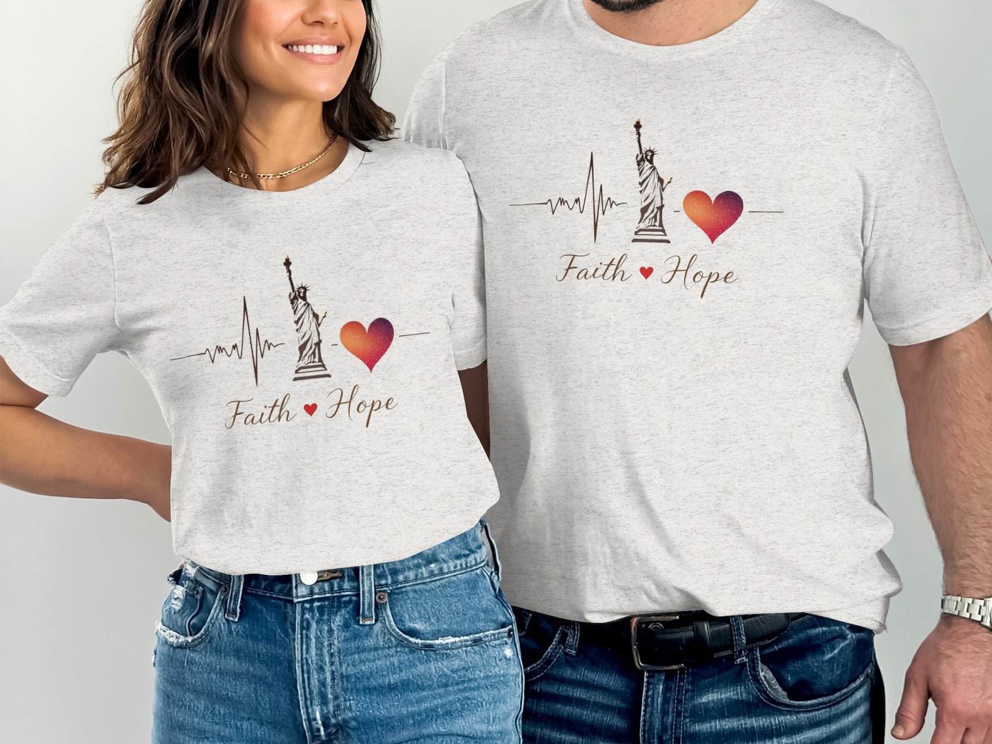 Faith Hope Statue Heartbeat Matching T-Shirts product type