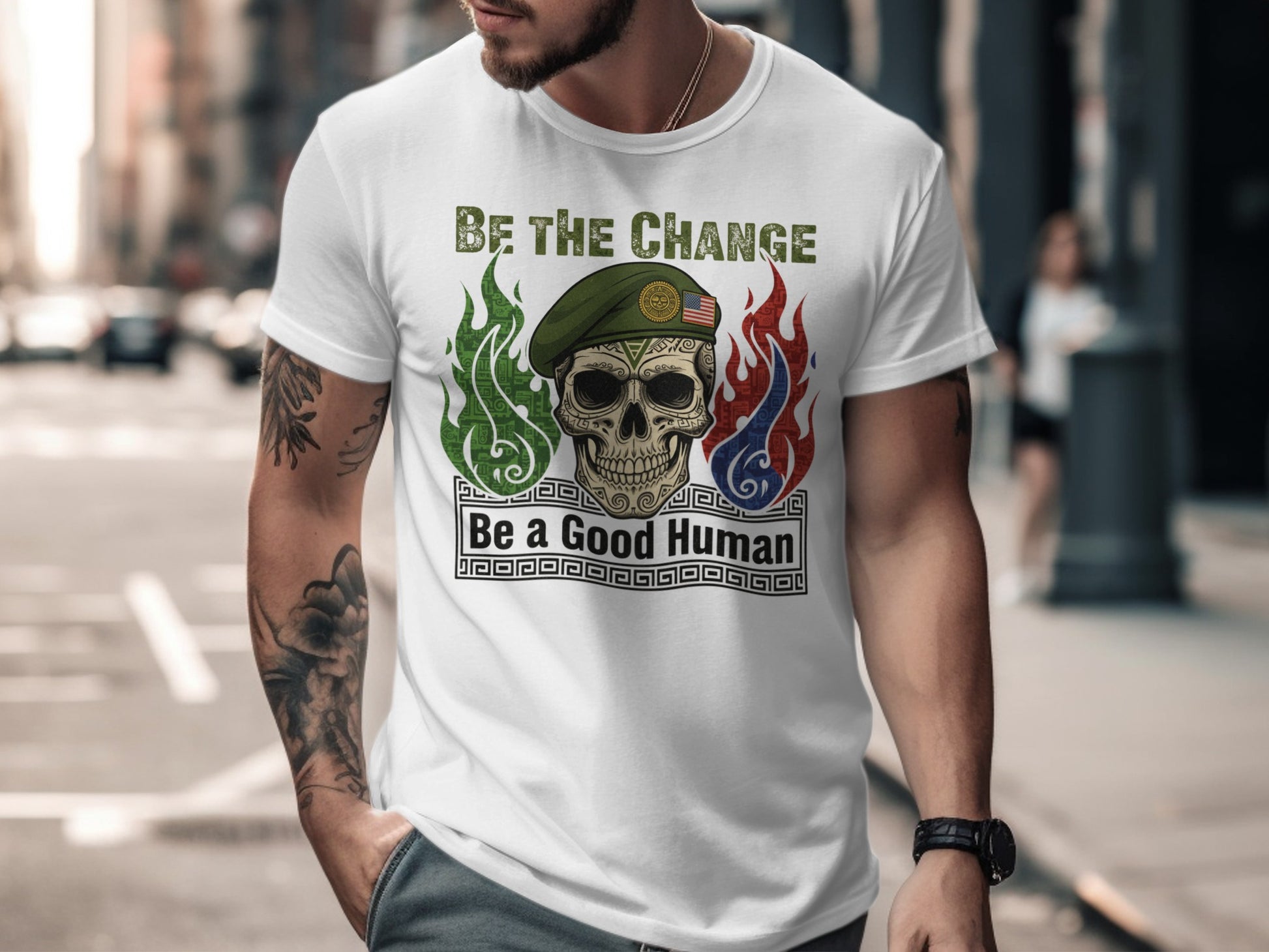 Be The Change Skull Soldier Graphic Inspirational Shirt