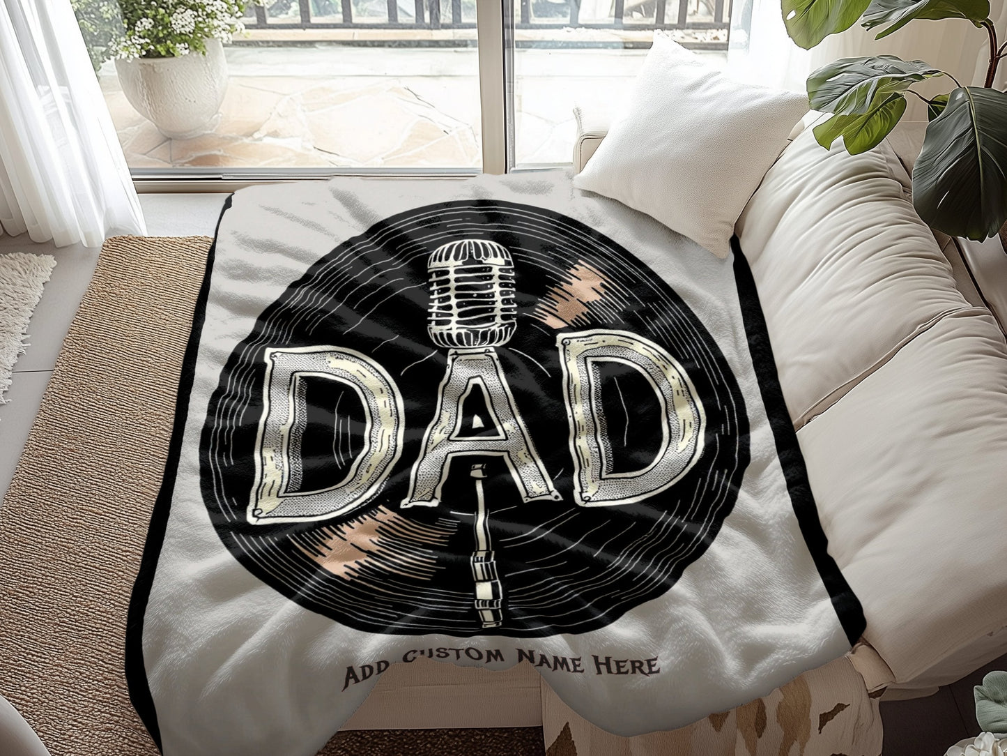 Vintage Dad Microphone Record Themed Blanket product