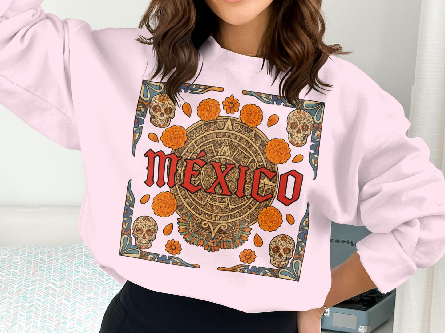 Vibrant Mexico Themed Sweatshirt with Floral Art