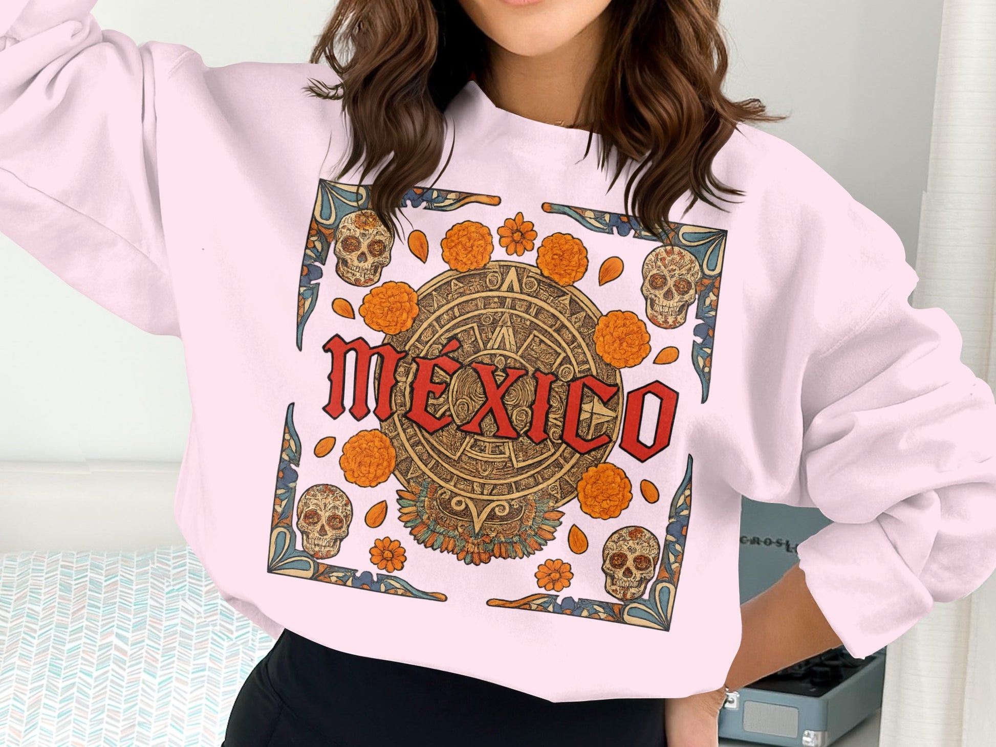Vibrant Mexico Themed Sweatshirt with Floral Art