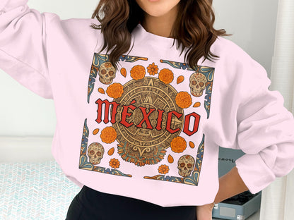 Vibrant Mexico Themed Sweatshirt with Floral Art