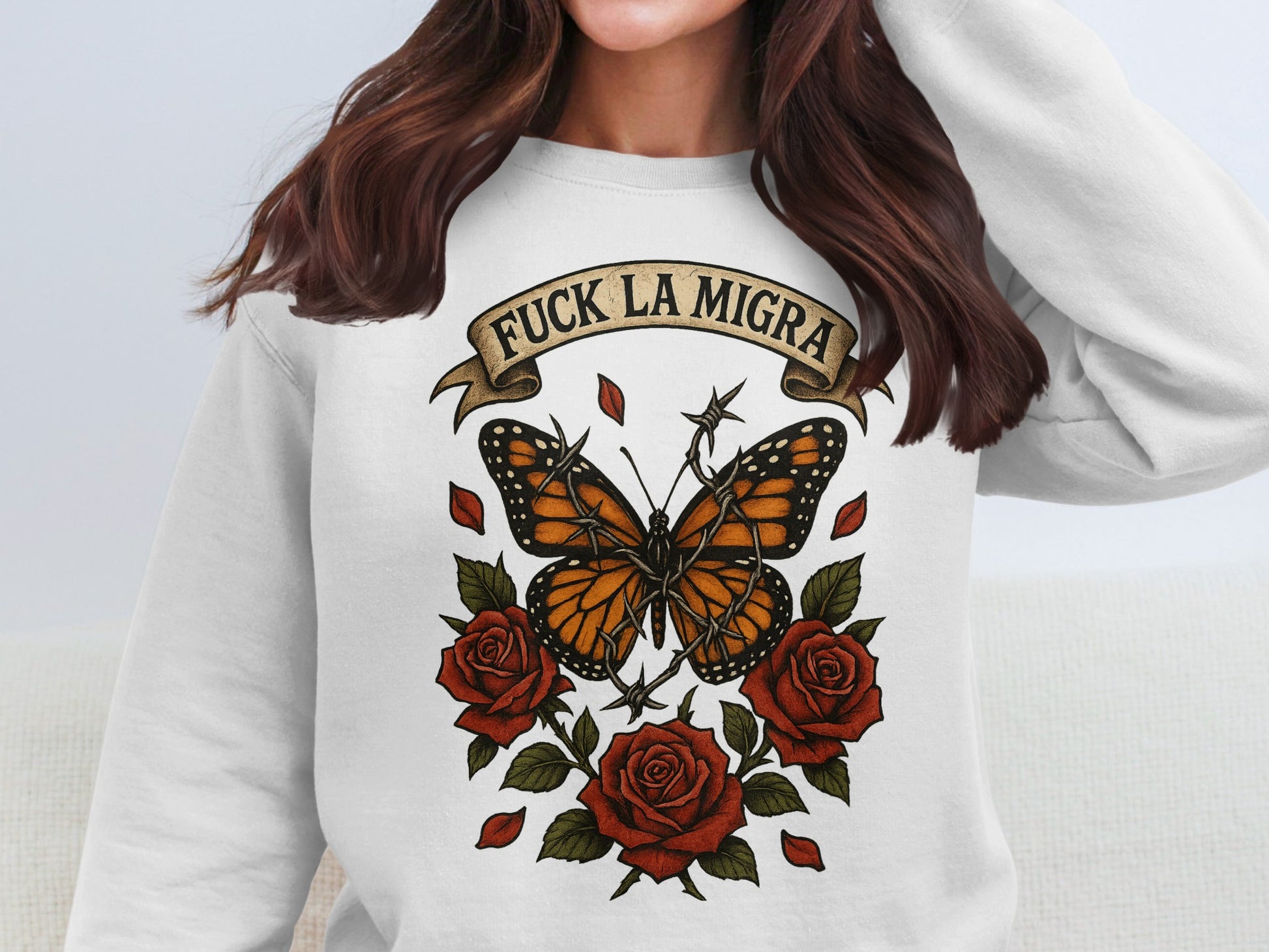 Butterfly and Roses Fuck La Migra Sweatshirt product