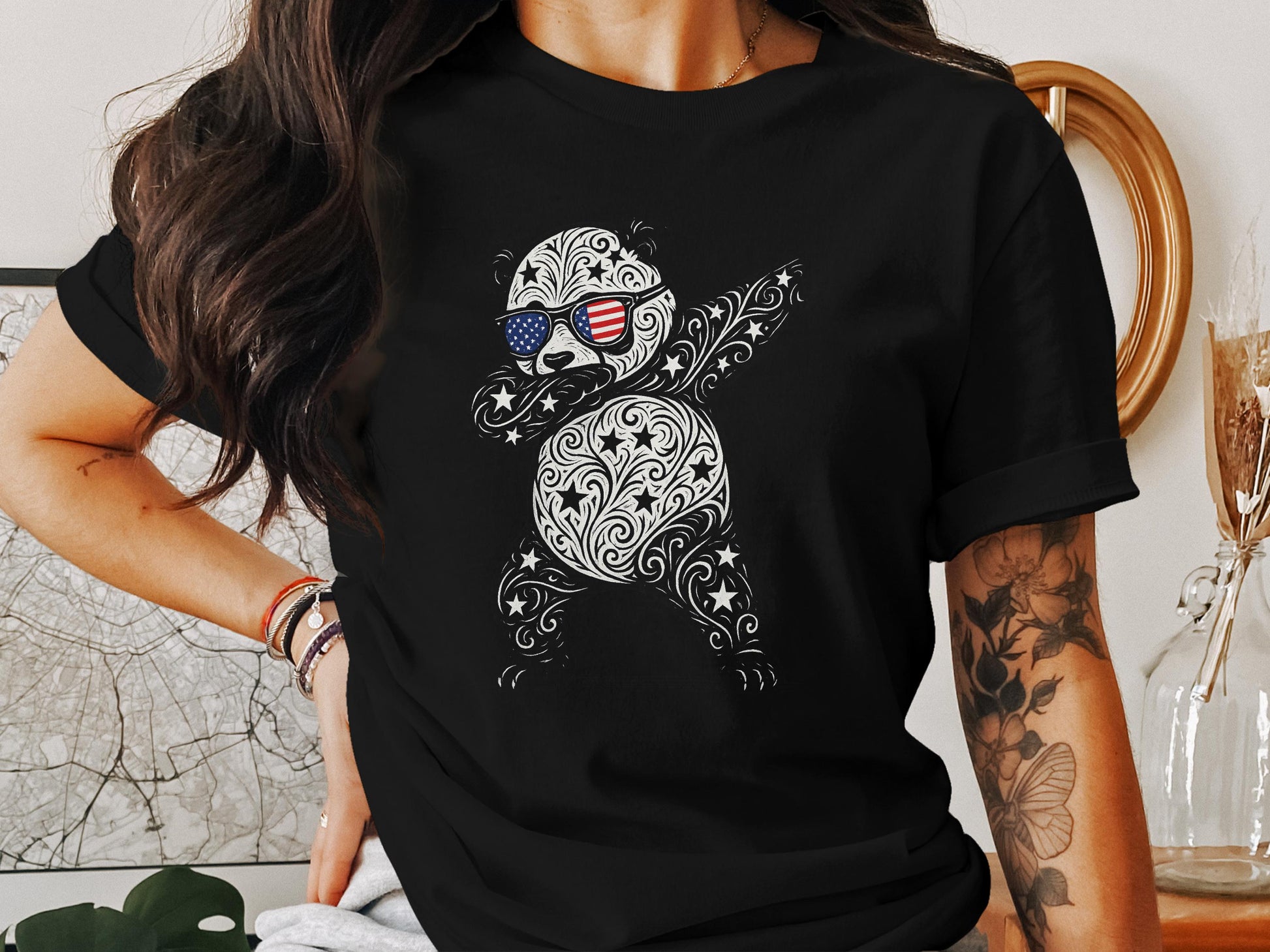Dancing Patterned Panda with US Flag Sunglasses product type