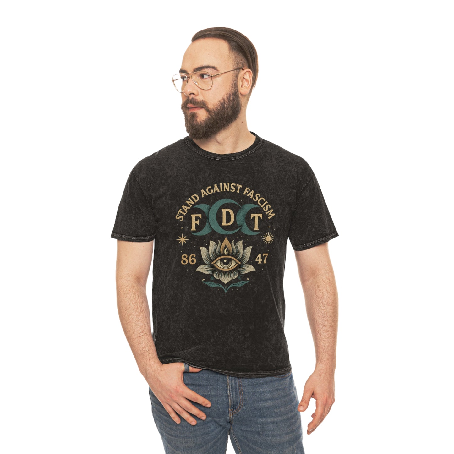 FDT Stand Against Fascism Lotus Tee — USA Made Mineral Wash Graphic T-Shirt