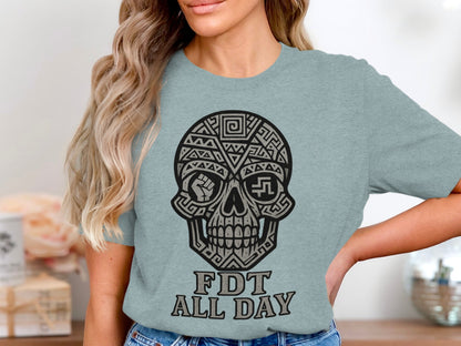 FDT All Day Skull Design Casual Wear T-Shirt