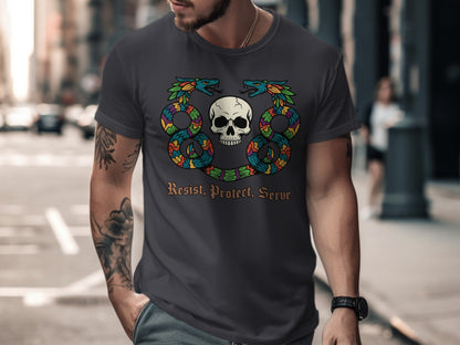 Resist Protect Serve Skull and Snake T-shirt