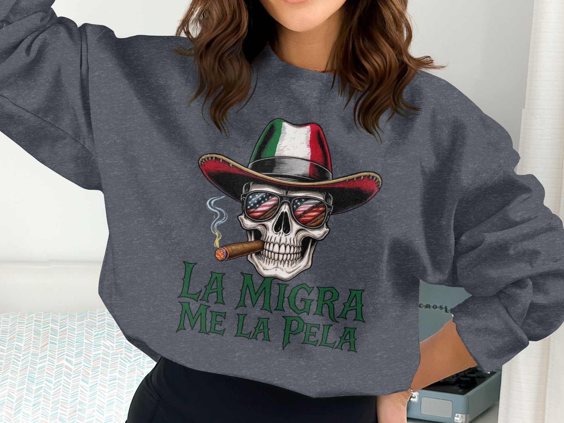 La Migra Skull Smoking Hat Sweatshirt product type