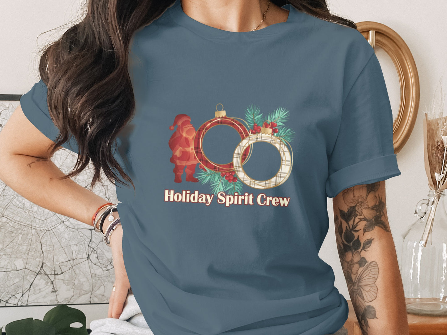 Festive Holiday Spirit Crew Graphic Printed Shirt