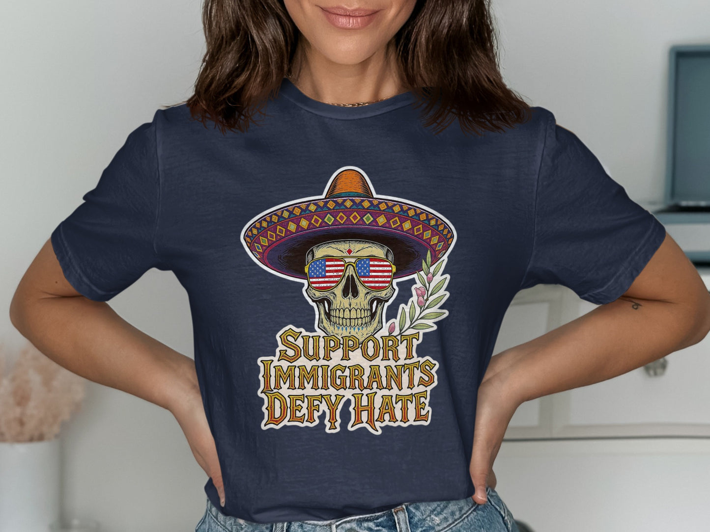 Support Immigrants Defy Hate Skeleton Tee product