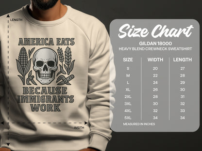 Skull and Immigrants Work Heavy Blend Crewneck Sweatshirt