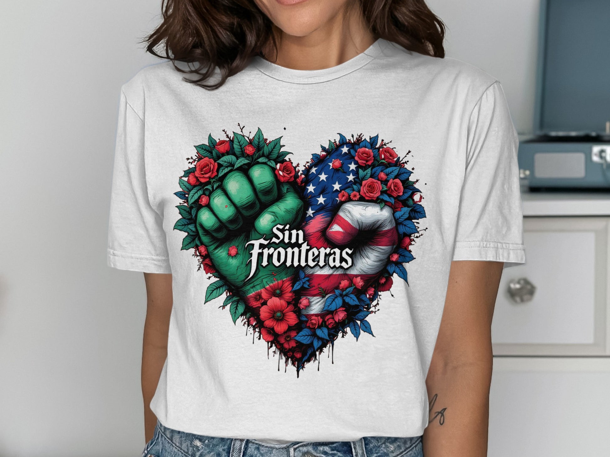 Sin Fronteras Heart Fist Graphic Print T-Shirt product