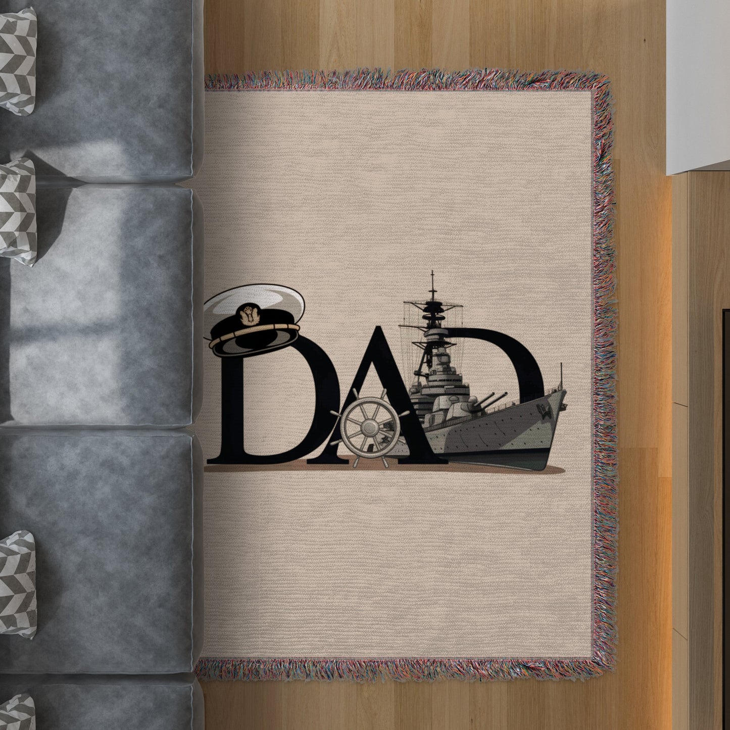 Dad with Navy Ship and Hat Design Rug Product