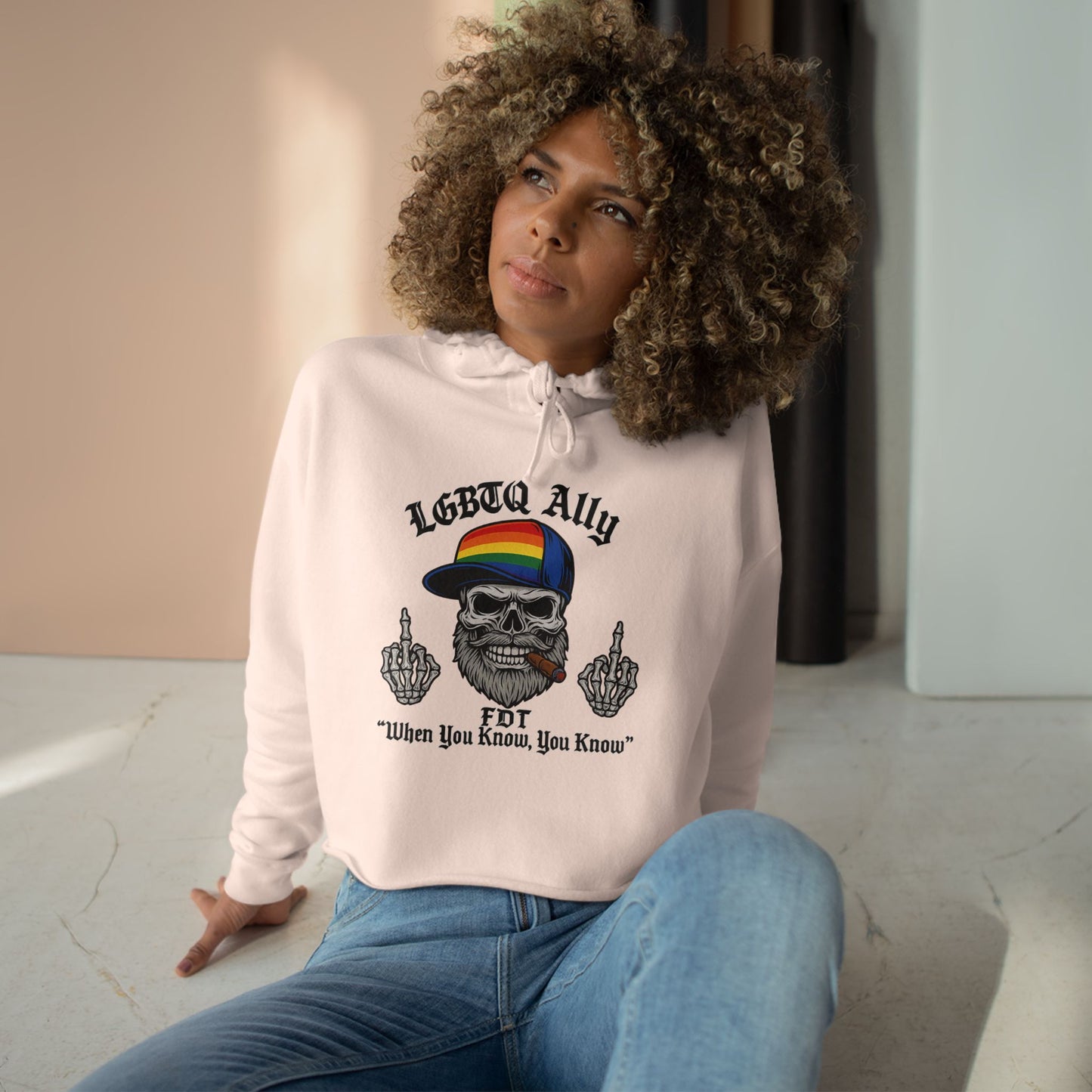 LGBTQ Pride Cat Lover's Crop Hoodie, Funny Hoodie, Gift for Cat Dads, Casual Streetwear, Cozy Hoodie for Pet Owners