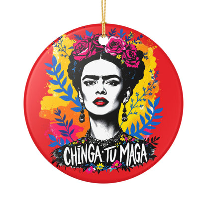 Frida Kahlo Ceramic Ornament — "Chinga Tu Maga" Decorative Holiday Accent