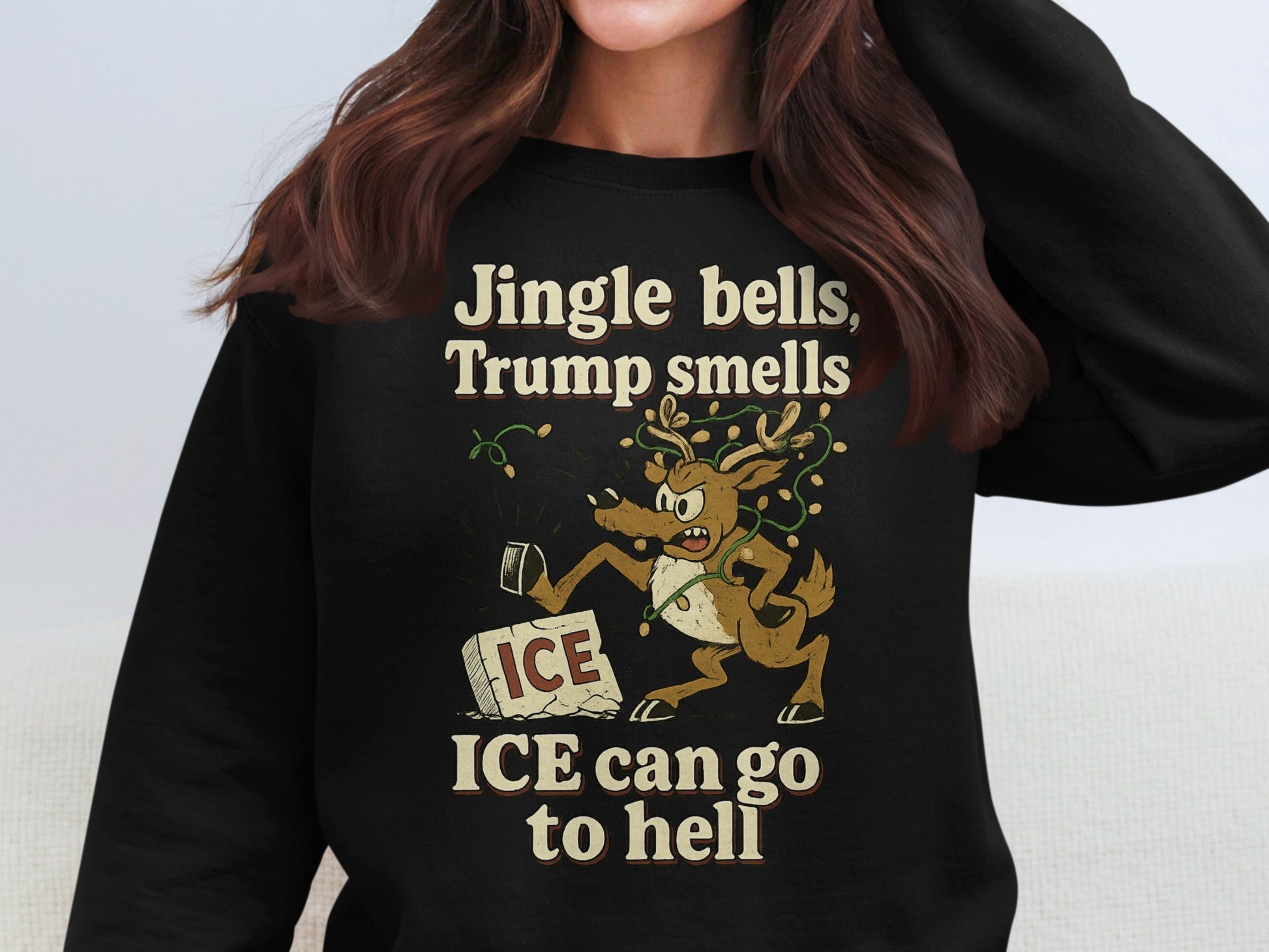 Funny Christmas Reindeer Graphic Long Sleeve Top