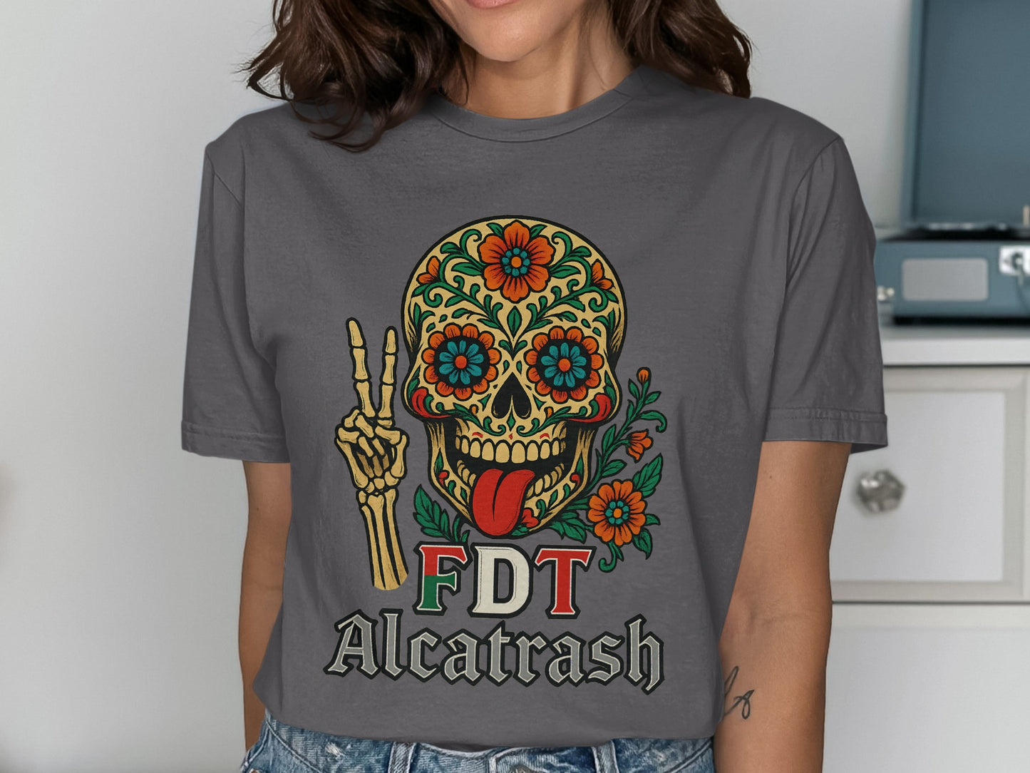 Colorful Skull Design FDT Alcatrash Printed T-Shirt product