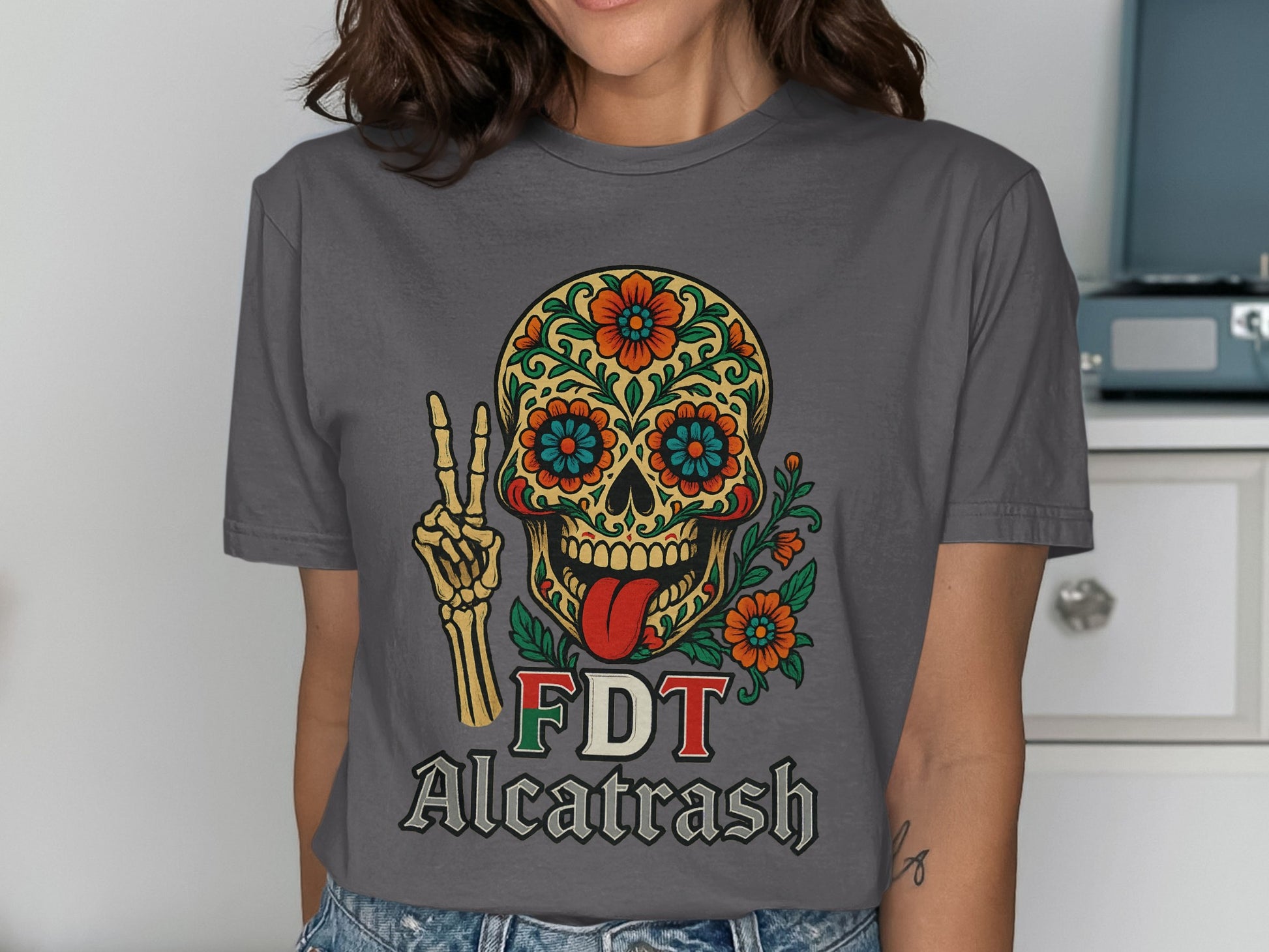 Colorful Skull Design FDT Alcatrash Printed T-Shirt product