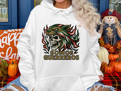 Skull and Wildcat Somos Guerreros Hoodie