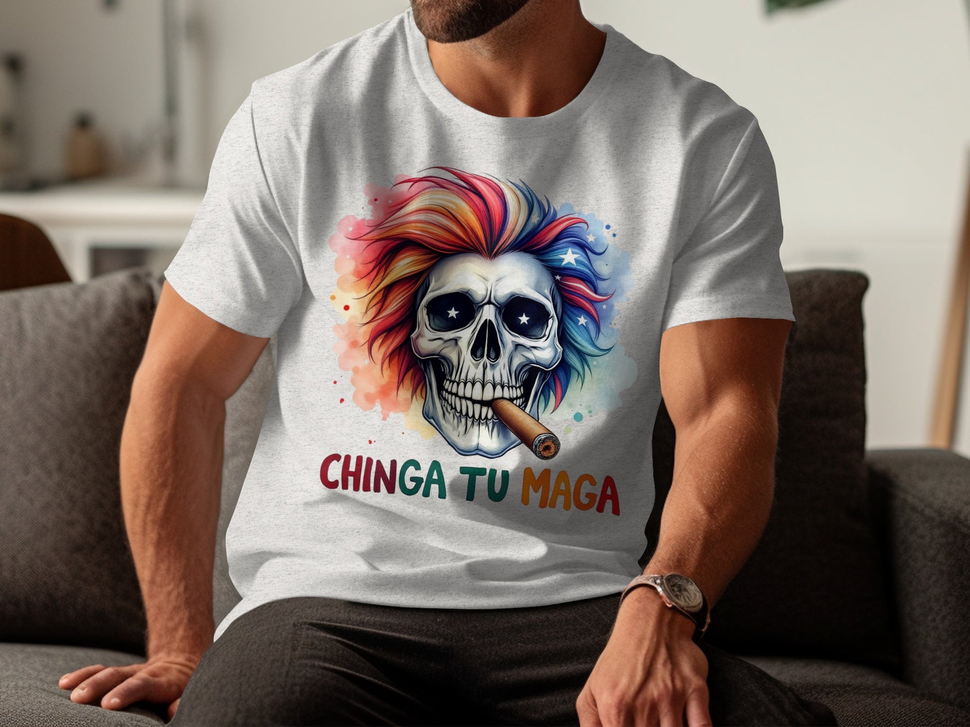 Chinga Tu Maga Skull with Cigarette Graphic T-shirt product