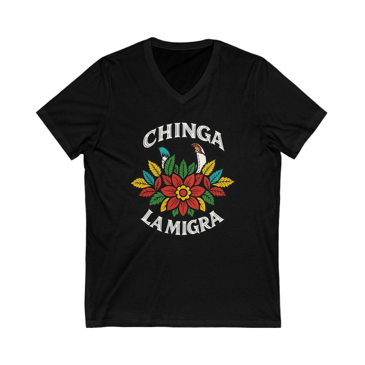 Chinga La Migra Floral Design Black V Neck product