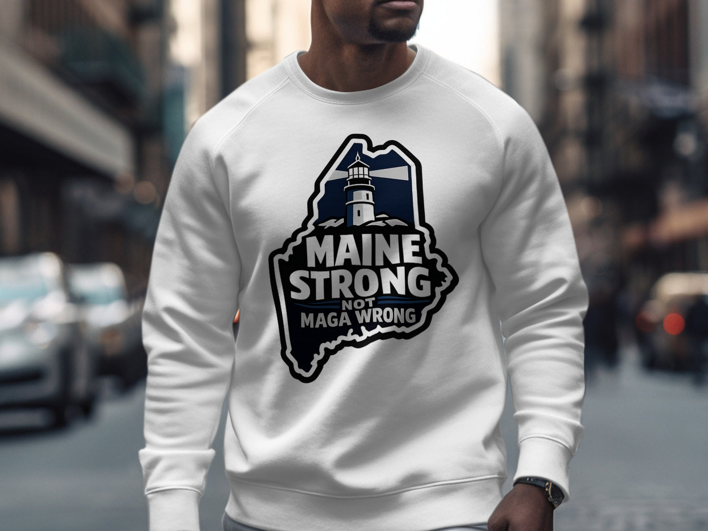 Maine Strong Not Maga Wrong Lighthouse Sweatshirt