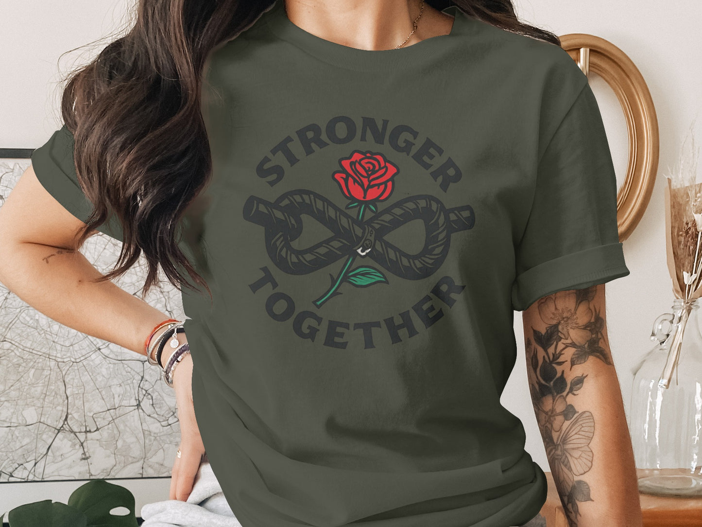 Stronger Together Rose and Rope Design T-Shirt