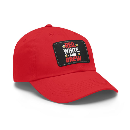 Red White and Brew Dad Hat with Leather Patch - Perfect for Beer Lovers
