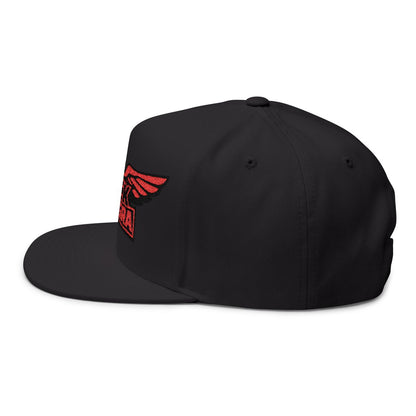 Black Snapback Hat with Red Embroidered Wing Motif