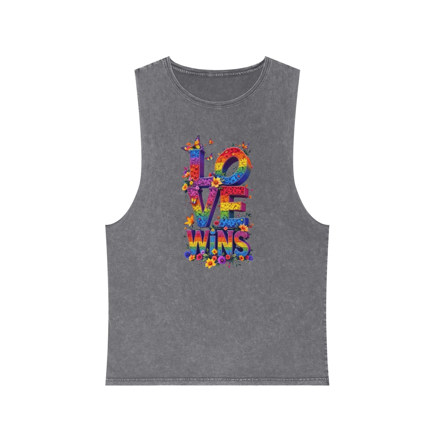 Unisex Stonewash Tank Top - 'Love Wins' Graphic Tee for LGBTQ+ Pride & Everyday Wear