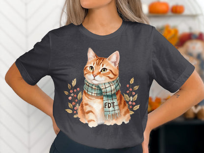 Cute Cat with Scarf Autumn Design T-Shirt
