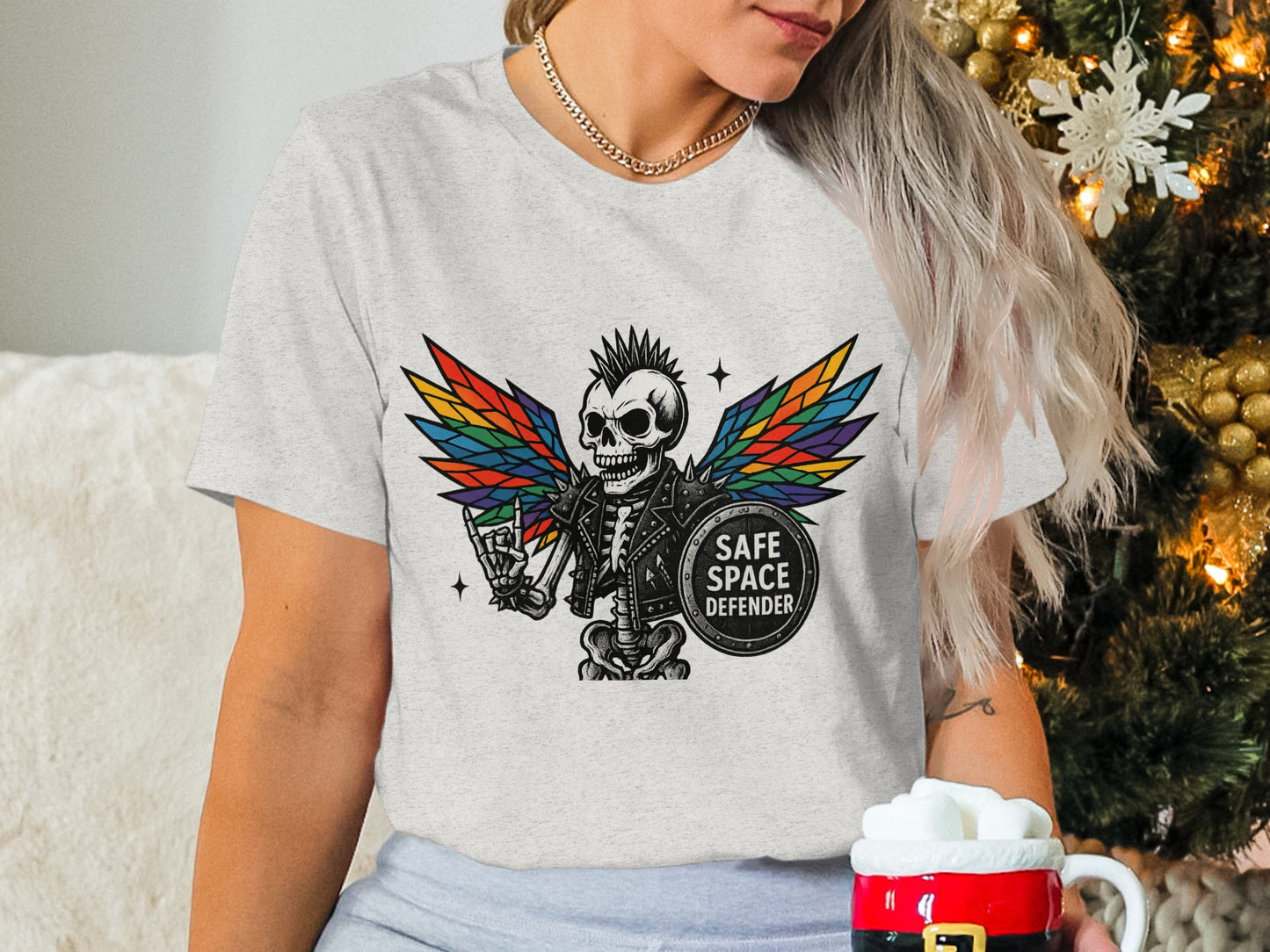 Rainbow Winged Skull Safe Space Defender shirt