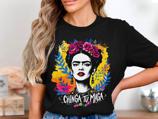 Colorful Floral Graphic Chinga Tu Maga Statement T-shirt product