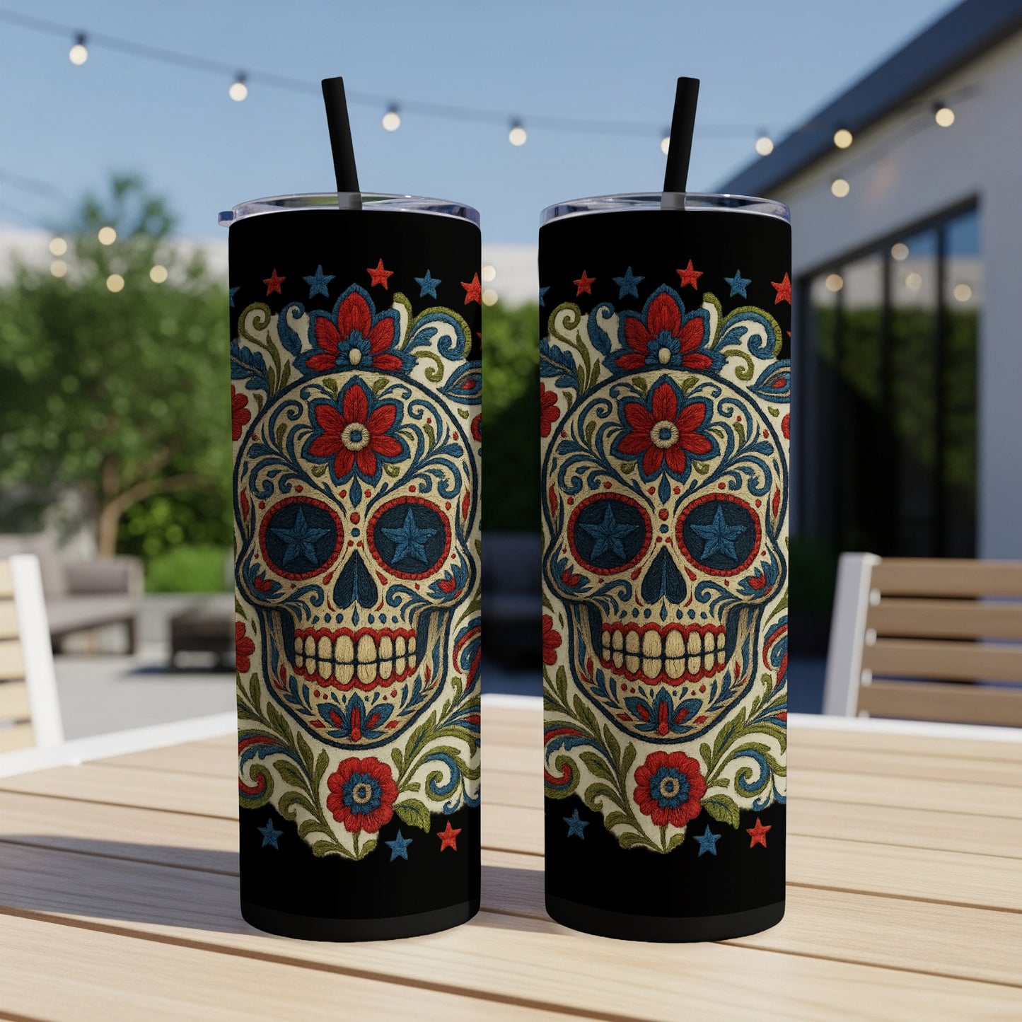 Vibrant Stars And Flowers Sugar Skull Tumbler product type