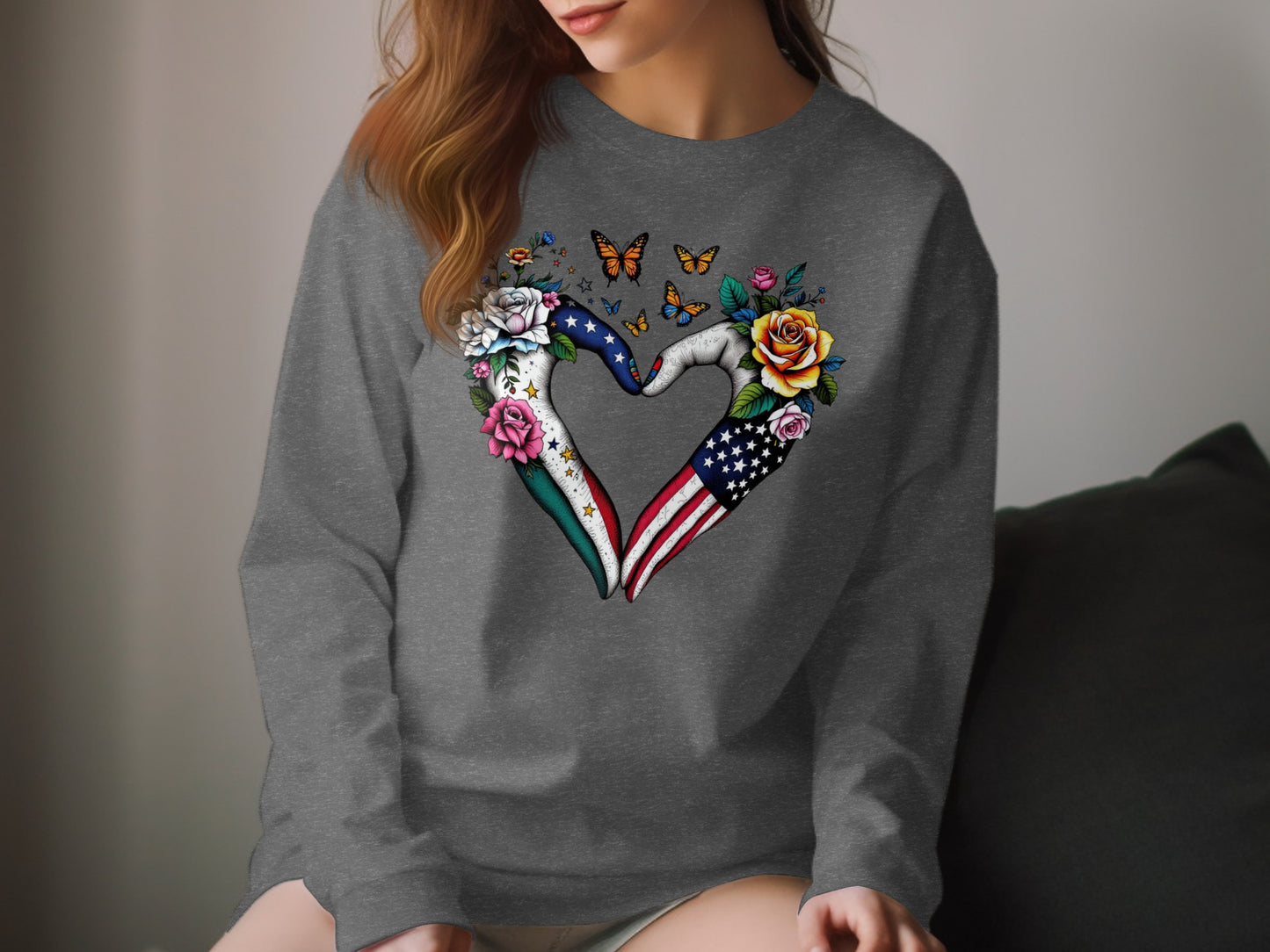 Colorful Heart and Butterflies Graphic Sweatshirt