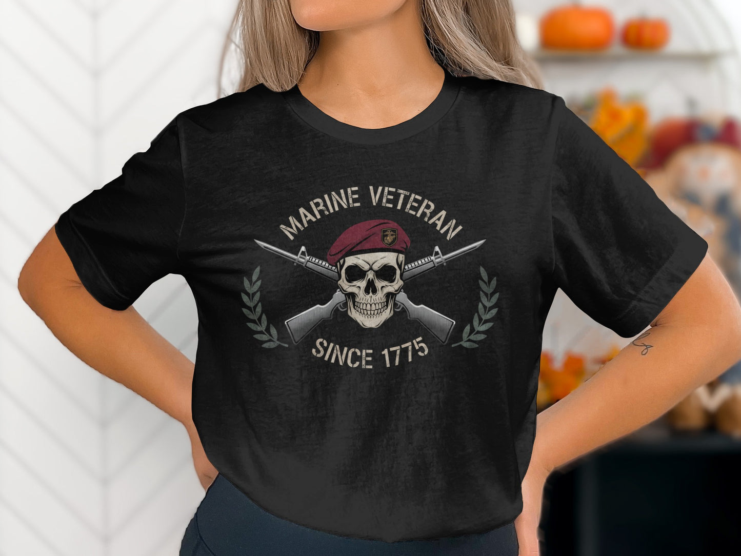 Marine Veteran Since 1775 Skull Graphic Tee