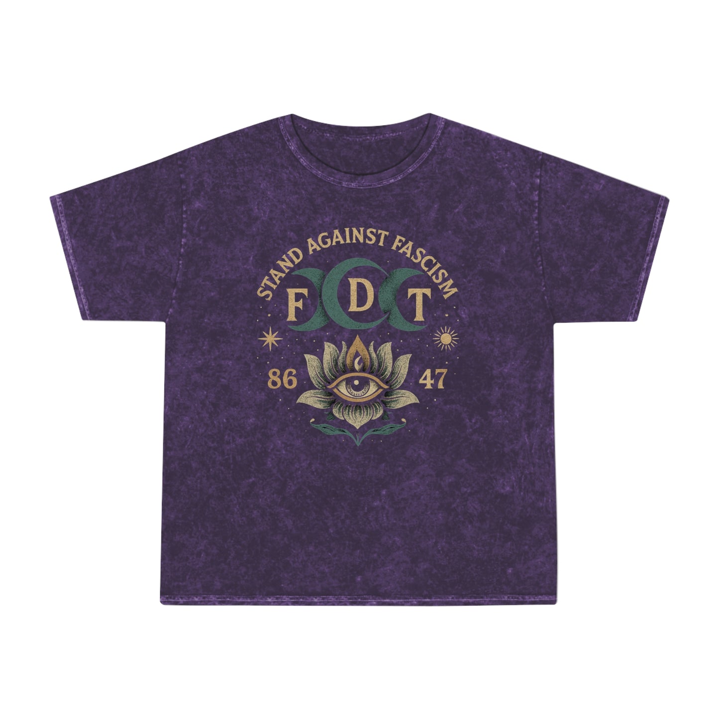 FDT Stand Against Fascism Lotus Tee — USA Made Mineral Wash Graphic T-Shirt