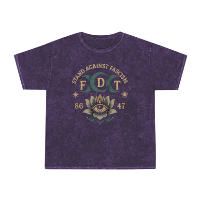 FDT Stand Against Fascism Lotus Tee — USA Made Mineral Wash Graphic T-Shirt