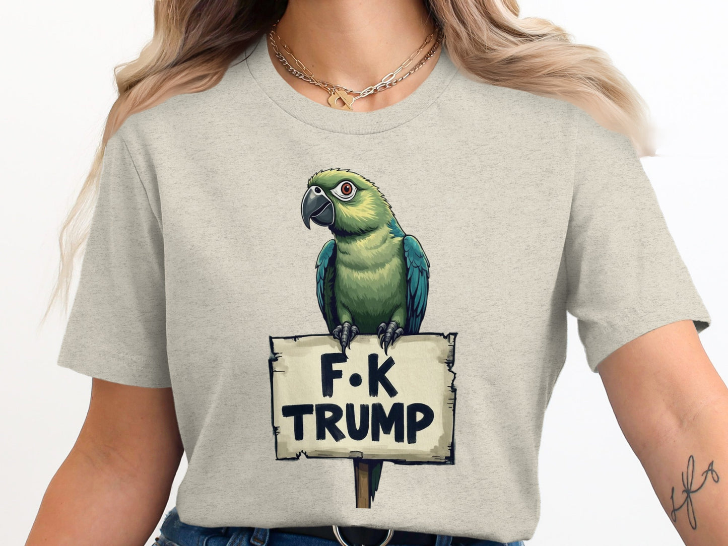 Parrot Holding F*K Trump Sign On Graphic Tee product