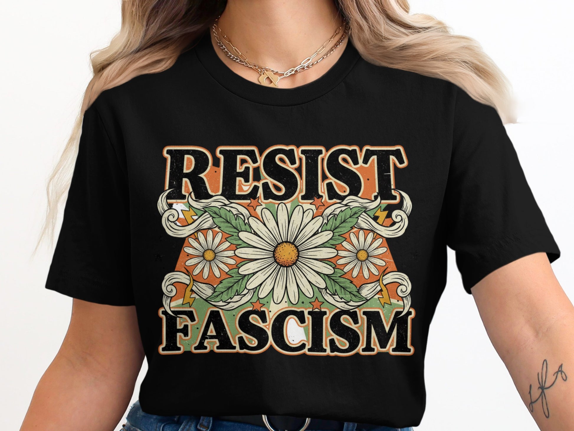 Resist Fascism Daisy Graphic Statement Shirt product