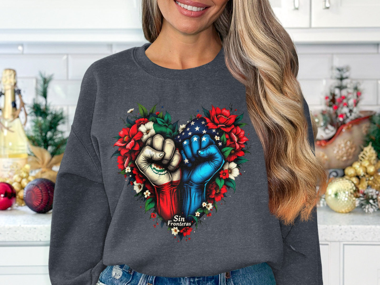 Sin Fronteras Fist Heart Graphic Sweatshirt product