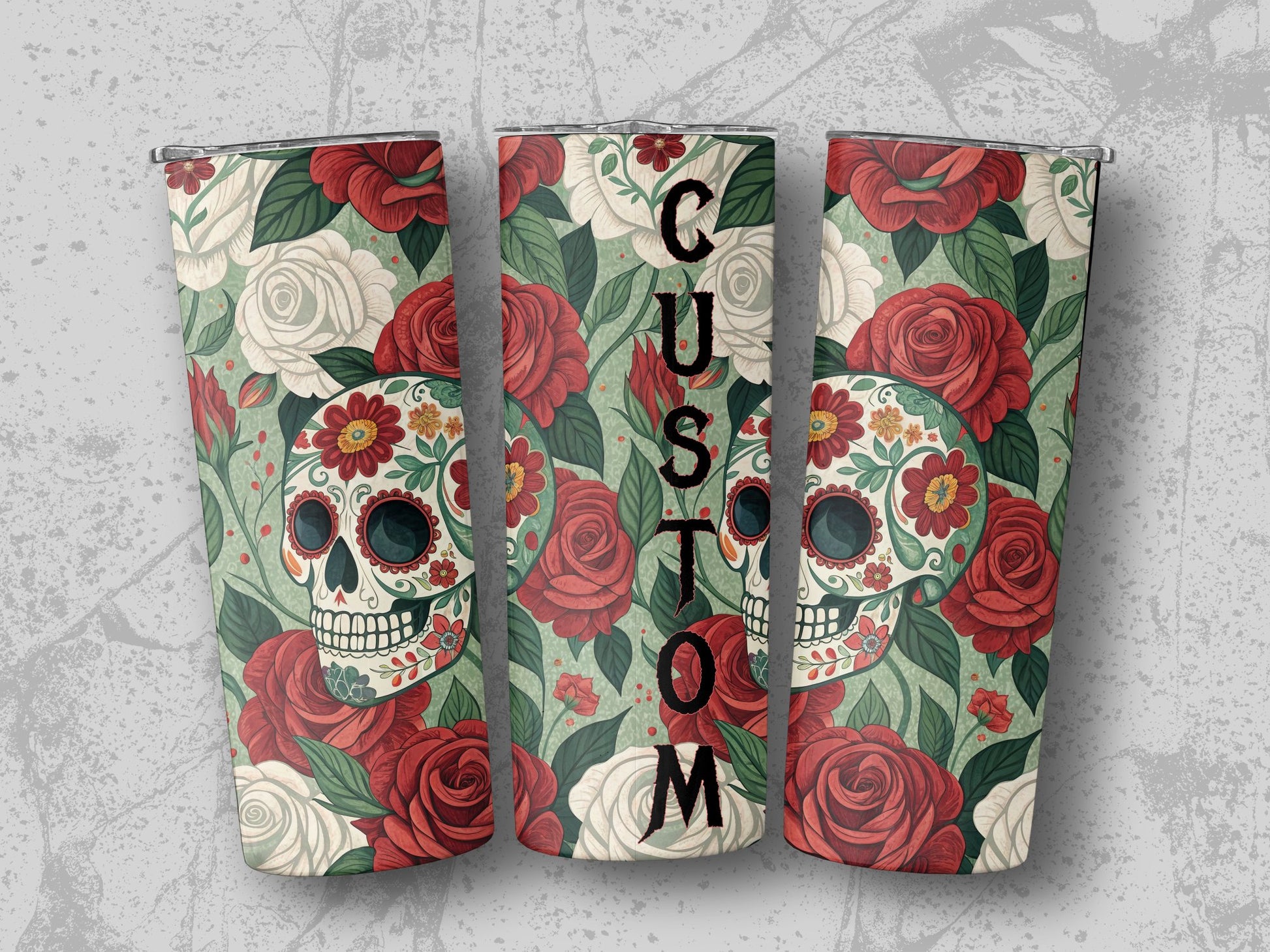 Custom Skull and Roses Design Tumbler product