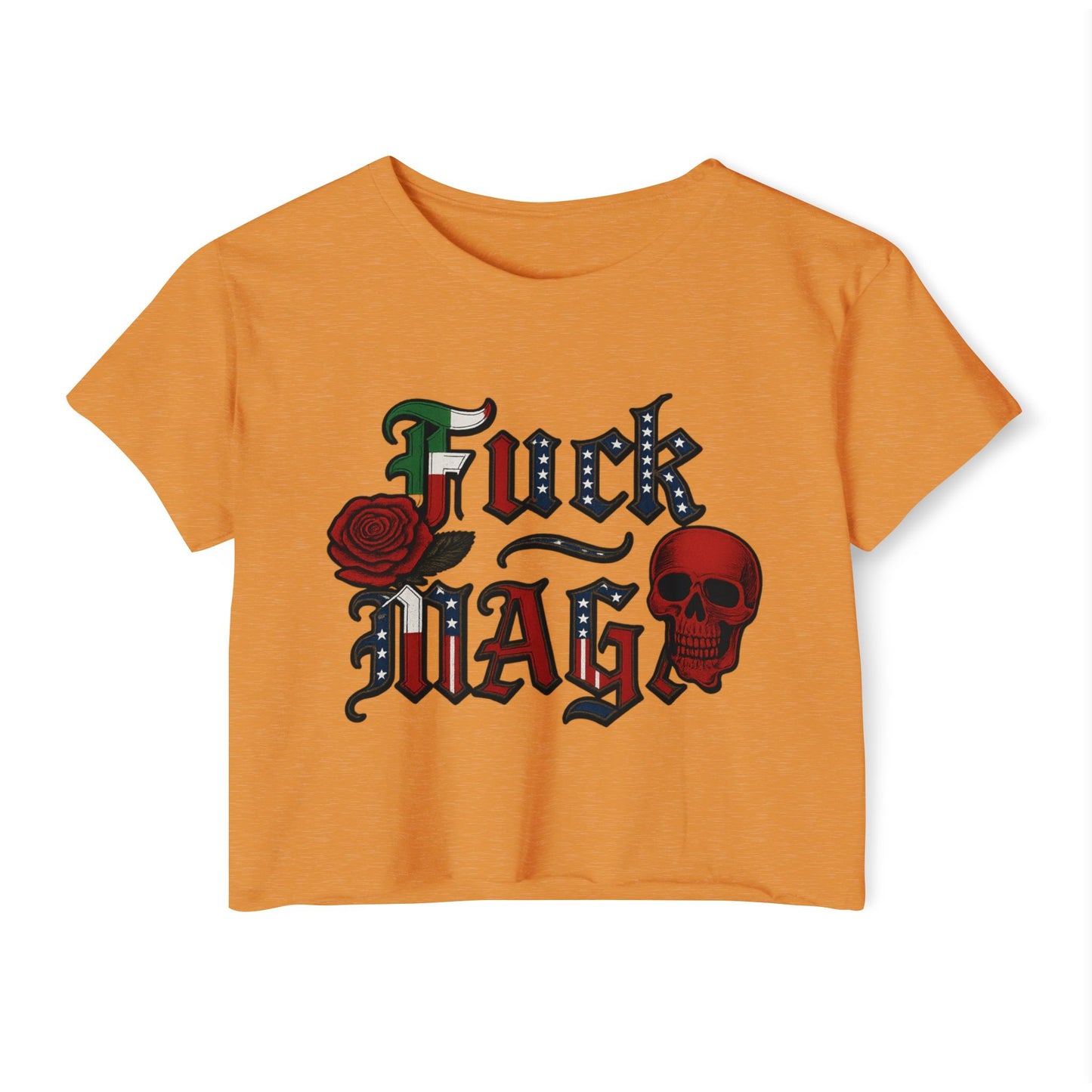 Crop Top Anti Trump FDT -  Women's Festival Crop Top with Skull and Rose Design, Edgy Crop Tee, Summer Fest Outfit, Alternative Style Top, Concert Attire
