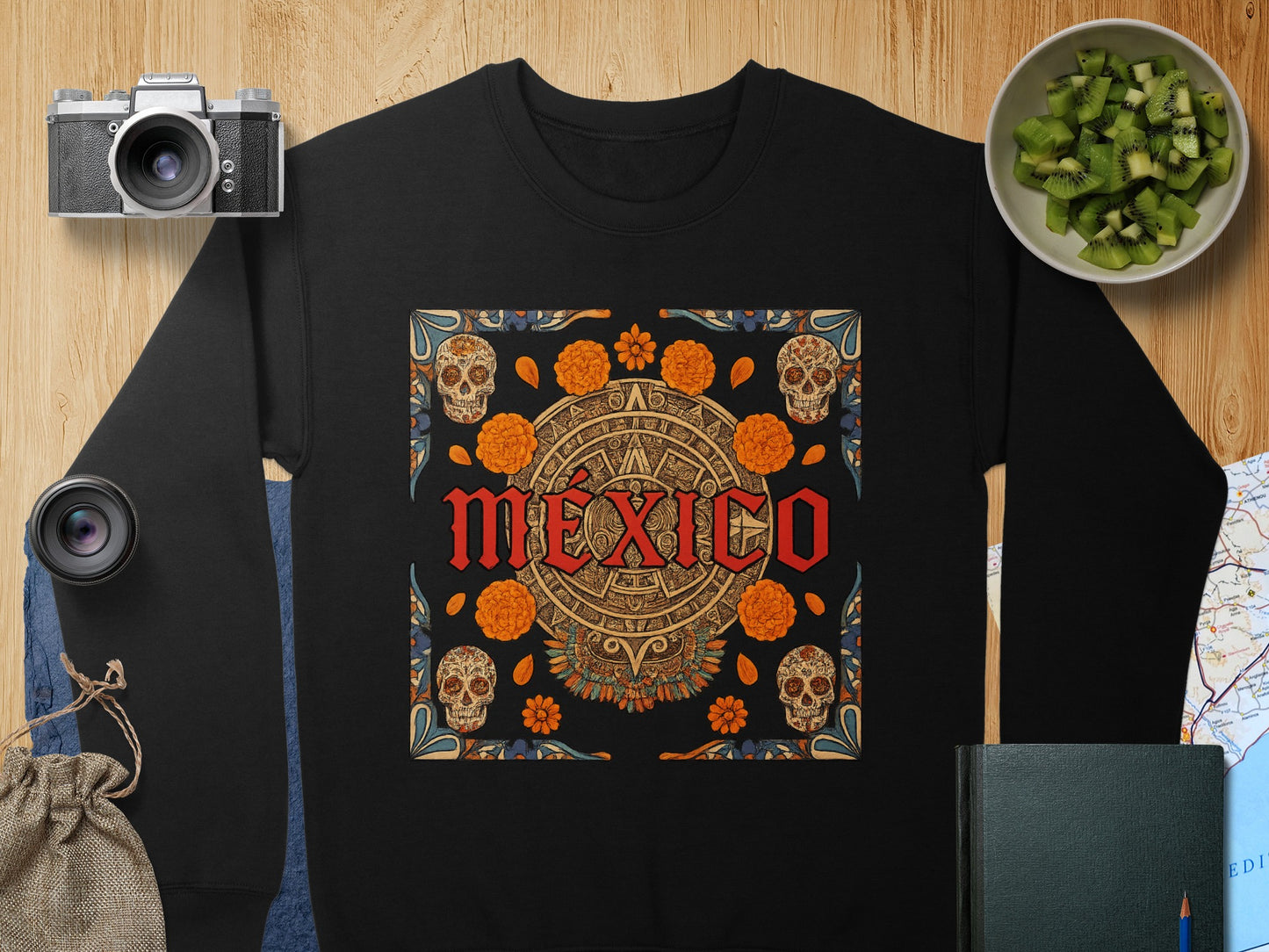 Skull and Flower Aztec Calendar Mexico product