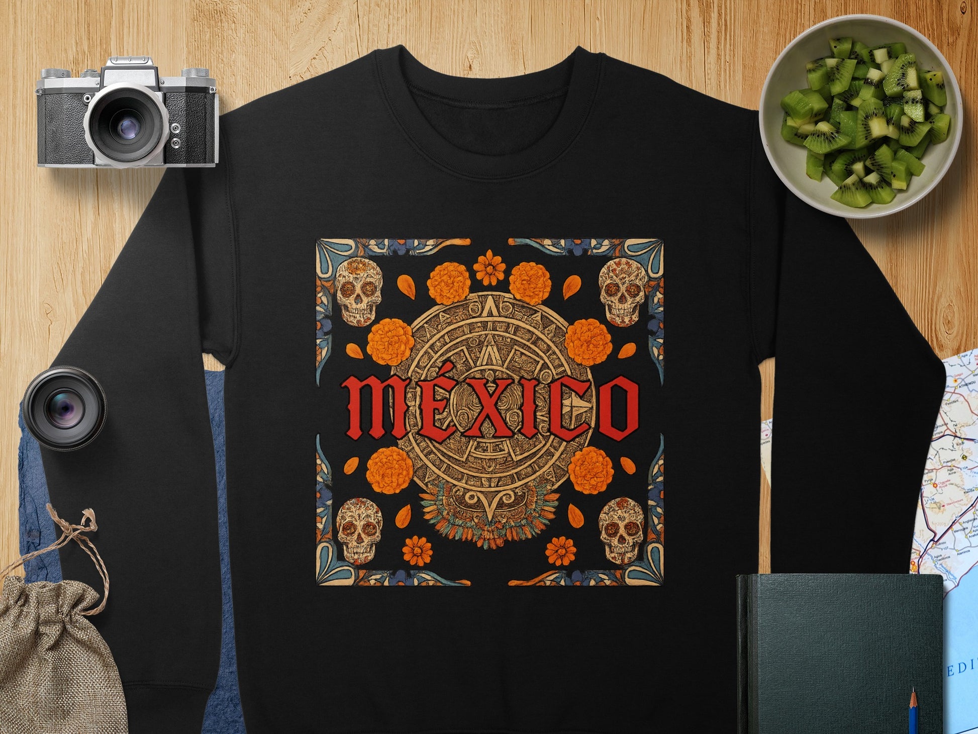 Skull and Flower Aztec Calendar Mexico product
