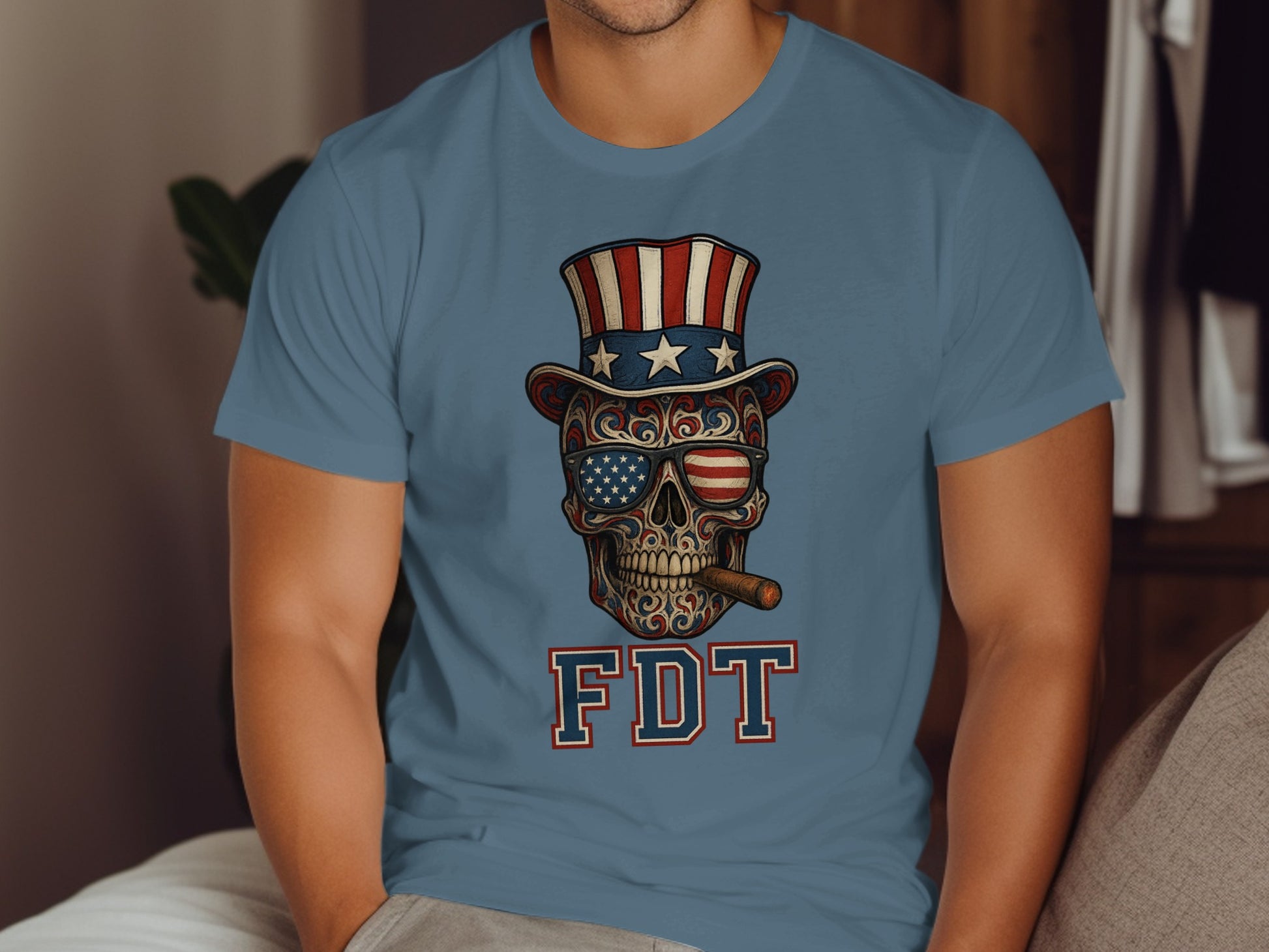Patriotic Skull with American Flag Cool FDT T-Shirt product