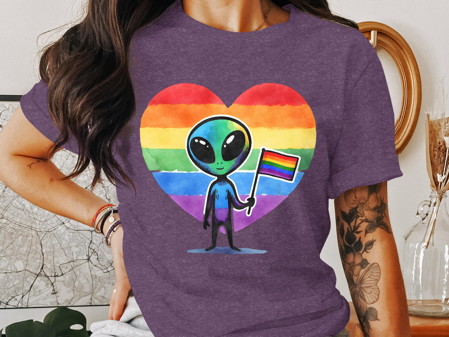 Alien Rainbow Heart Holding Flag Shirt product type