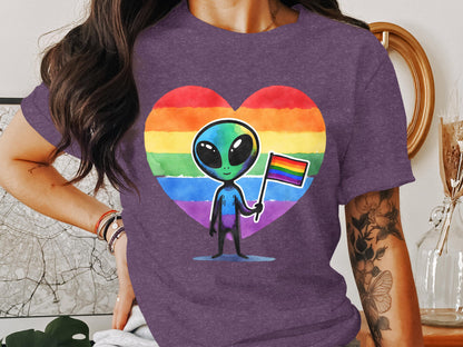 Alien Rainbow Heart Holding Flag Shirt product type