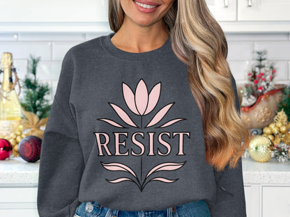 Resist Typography Floral Graphic Pullover product