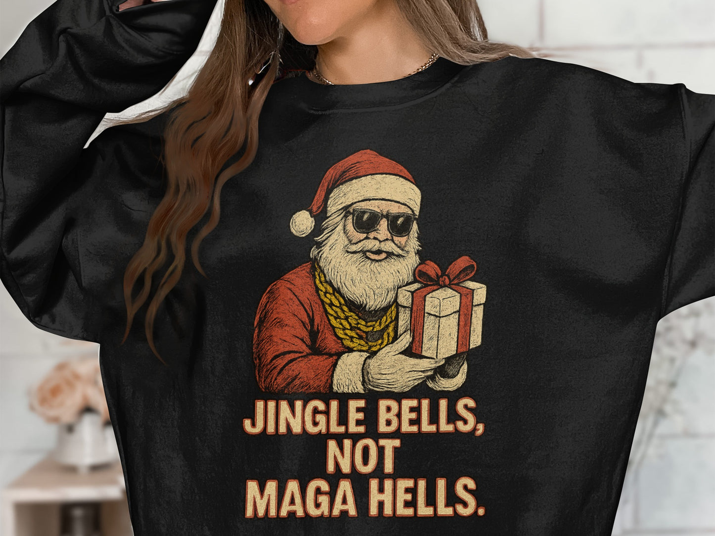 Jingle Bells Not MAGA Hells Festive Holiday Sweatshirt